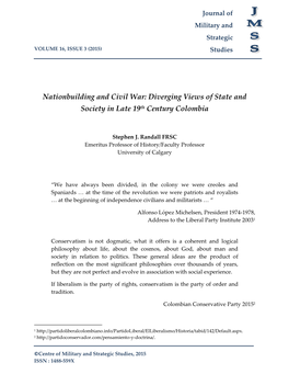 Nationbuilding and Civil War: Diverging Views of State and Society in Late 19Th Century Colombia