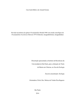 Caio Isola Dallevo Do Amaral Gomes Revisão Taxonômica Do Gênero