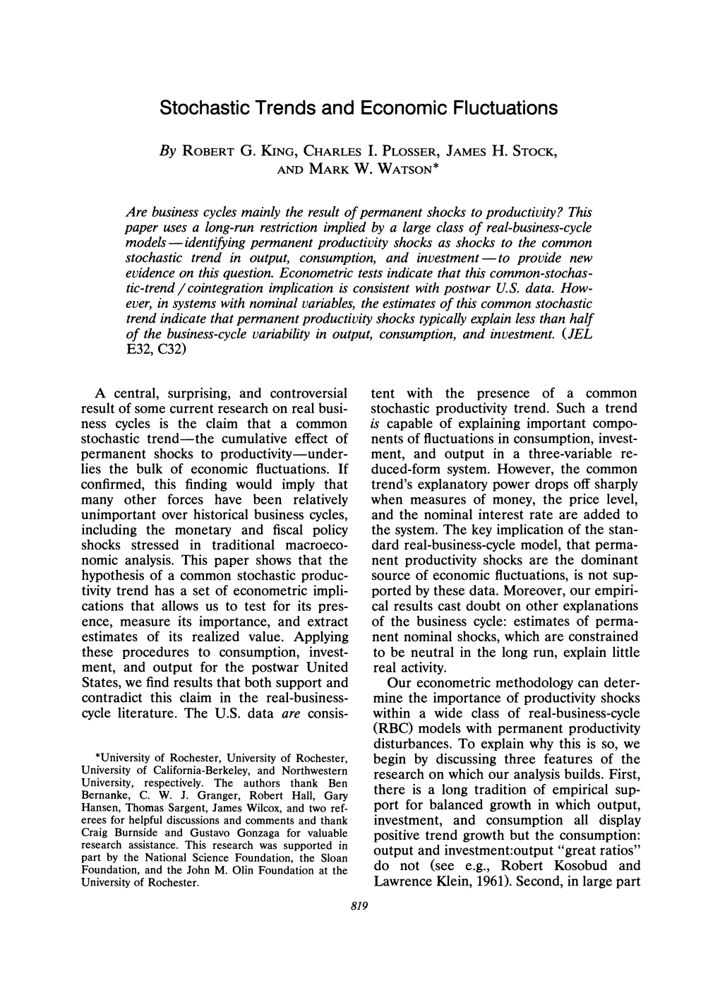 Stochastic Trends and Economic Fluctuations