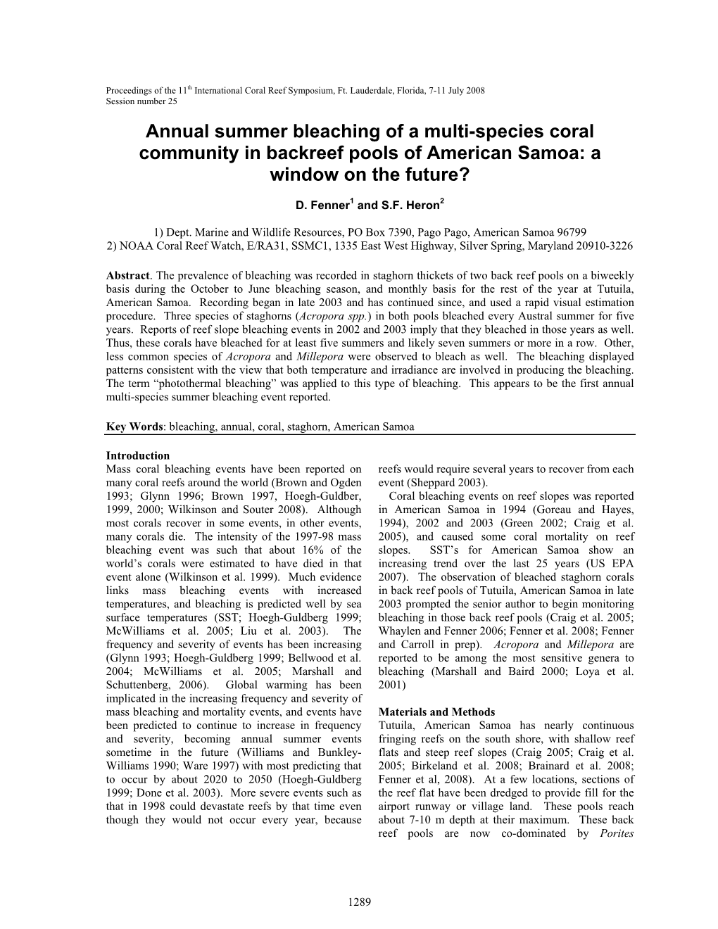 Annual Summer Bleaching of a Multi-Species Coral Community in Backreef Pools of American Samoa: a Window on the Future?