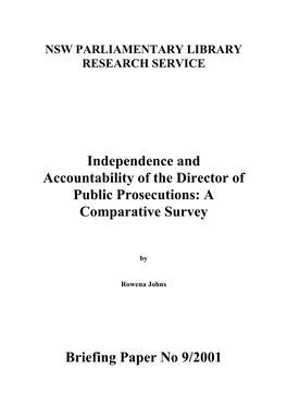 Independence and Accountability of the Director of Public Prosecutions: a Comparative Survey