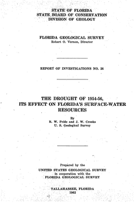 The Florida Geological Survey Holds All Rights to the Source Text of This Electronic Resource on Behalf of the State of Florida