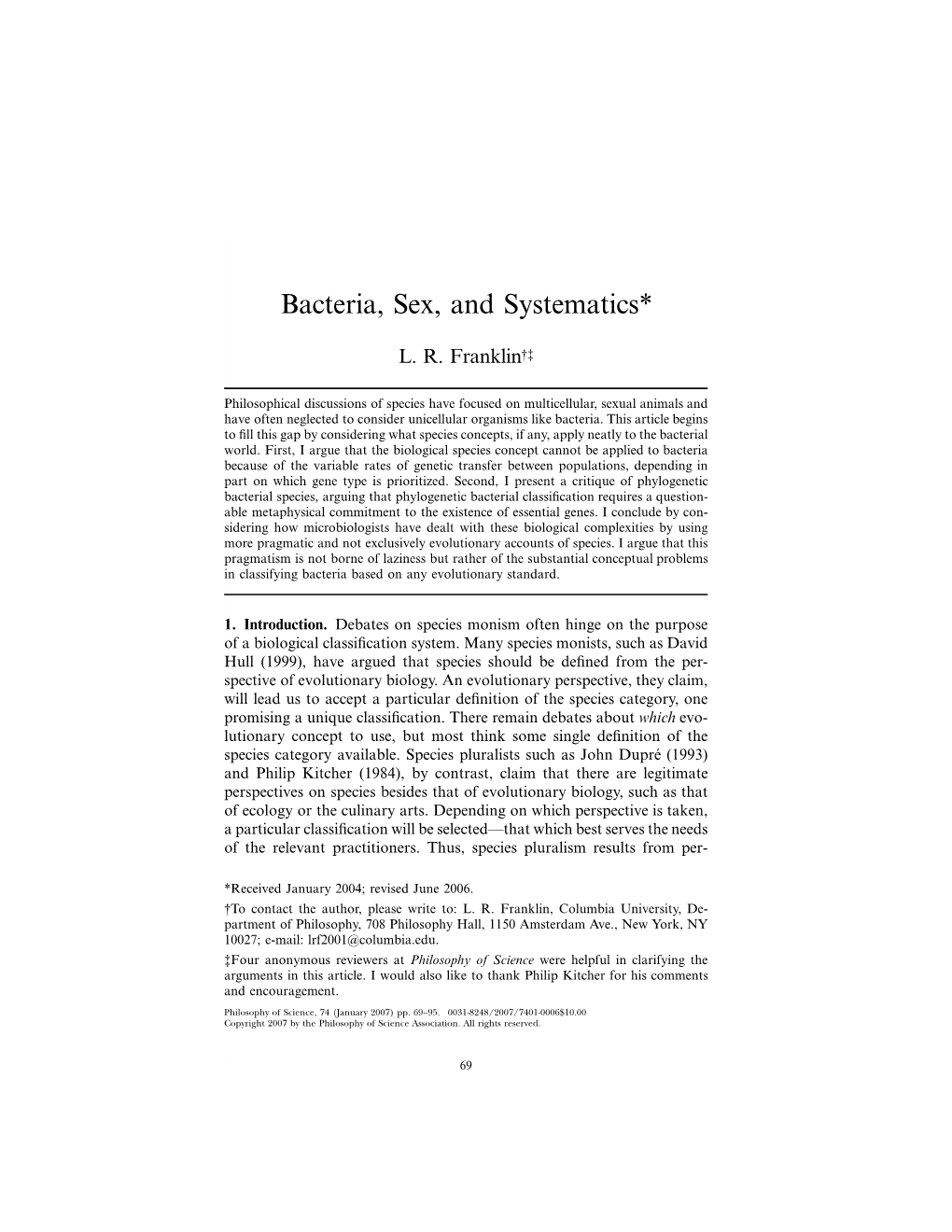 Bacteria, Sex, and Systematics*