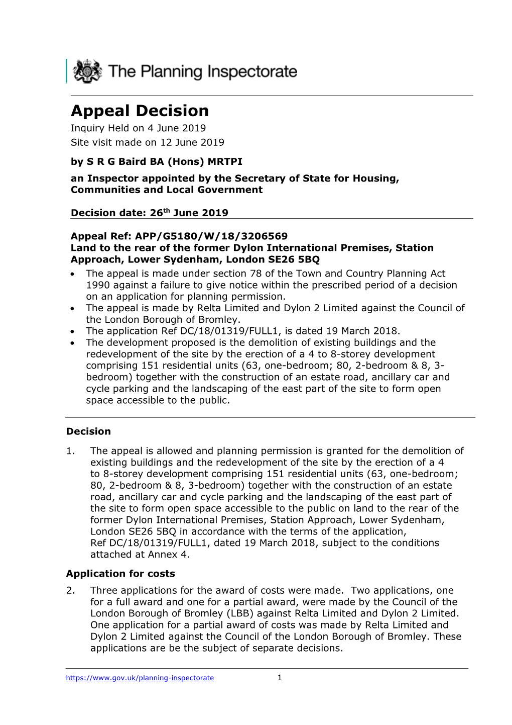 Appeal Decision Inquiry Held on 4 June 2019 Site Visit Made on 12 June 2019