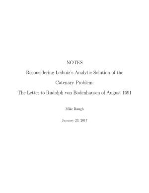 NOTES Reconsidering Leibniz's Analytic Solution of the Catenary