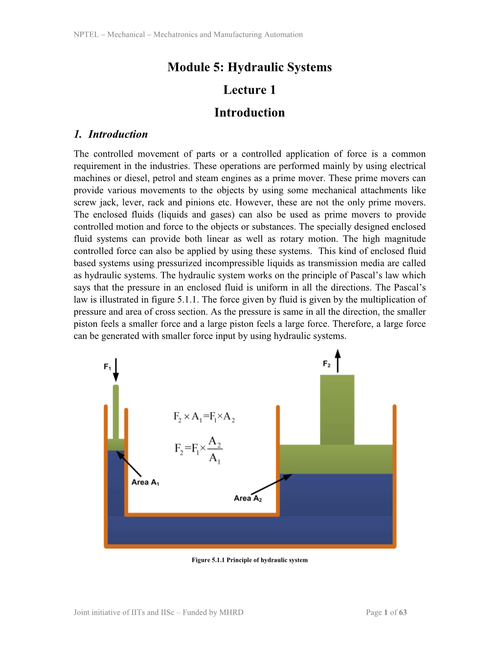 Hydraulic Systems Lecture 1 Introduction 1