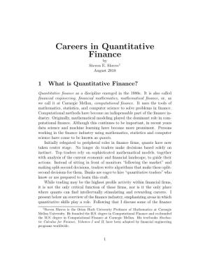 Careers in Quantitative Finance by Steven E