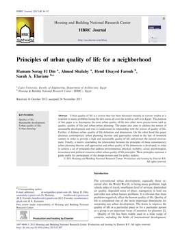 Principles of Urban Quality of Life for a Neighborhood