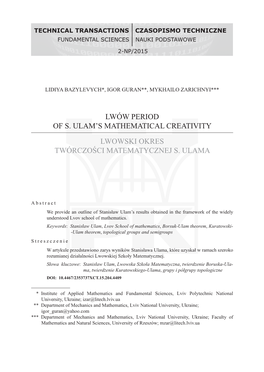 Lwów Period of S. Ulam's Mathematical Creativity Lwowski Okres Twórczości Matematycznej S. Ulama