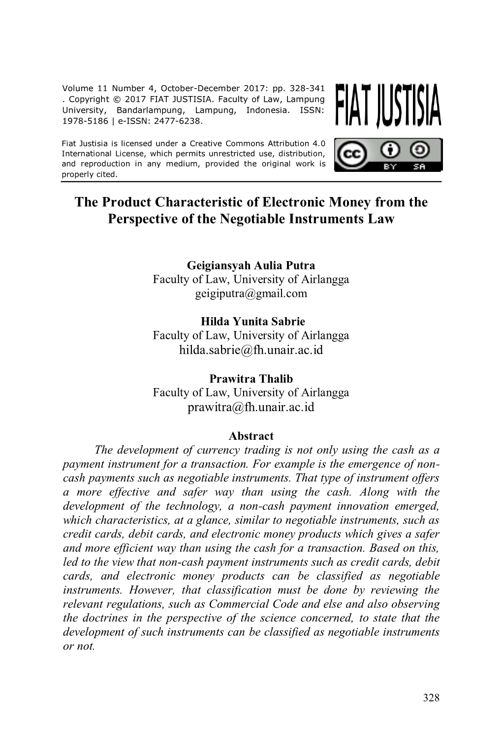 The Product Characteristic of Electronic Money from the Perspective of the Negotiable Instruments Law