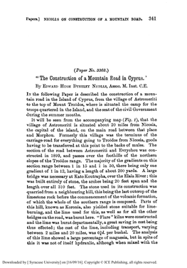 The Construction of a Mountain Road in Cyprus. ’ by EDWARDHUGH DYKELEY NICOLLS, Assoc