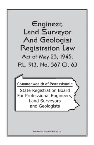 Engineer, Land Surveyor and Geologist Registration Law Act of May 23, 1945, P.L