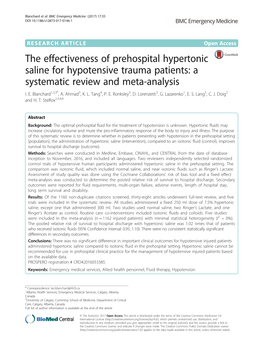 The Effectiveness of Prehospital Hypertonic Saline for Hypotensive Trauma Patients: a Systematic Review and Meta-Analysis I