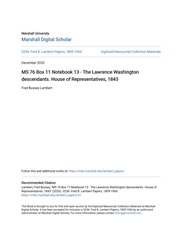 MS 76 Box 11 Notebook 13 - the Lawrence Washington Descendants