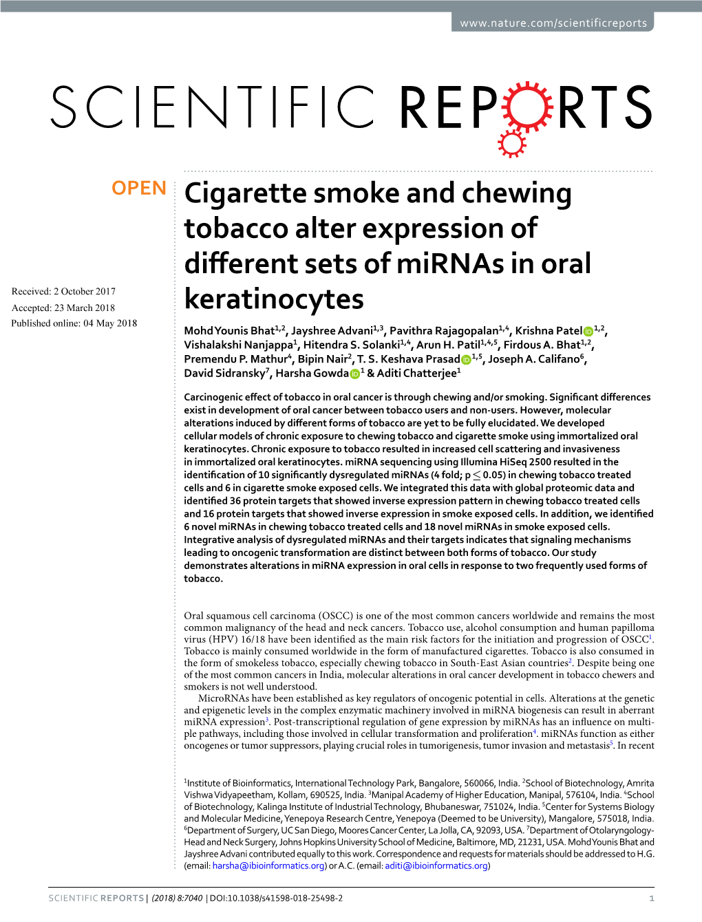 Cigarette Smoke and Chewing Tobacco Alter Expression of Different Sets Of