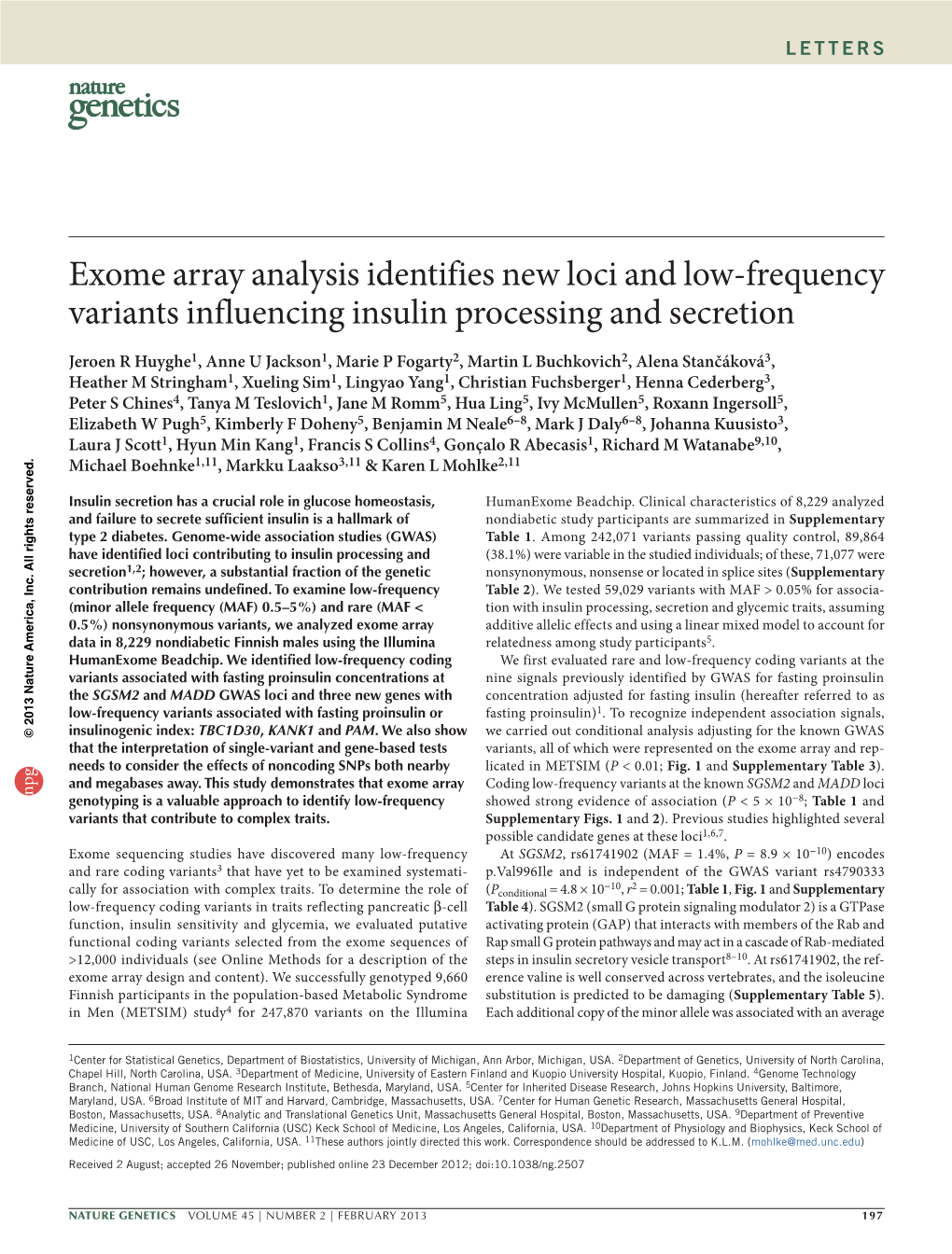 Exome Array Analysis Identifies New Loci and Low-Frequency Variants Influencing Insulin Processing and Secretion