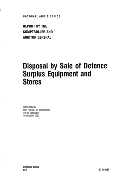 Disposal by Sale of Defence Surplus Equipment and Stores