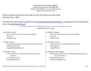 Folk Arts Center of New England Online Live Music Folk Dance Party