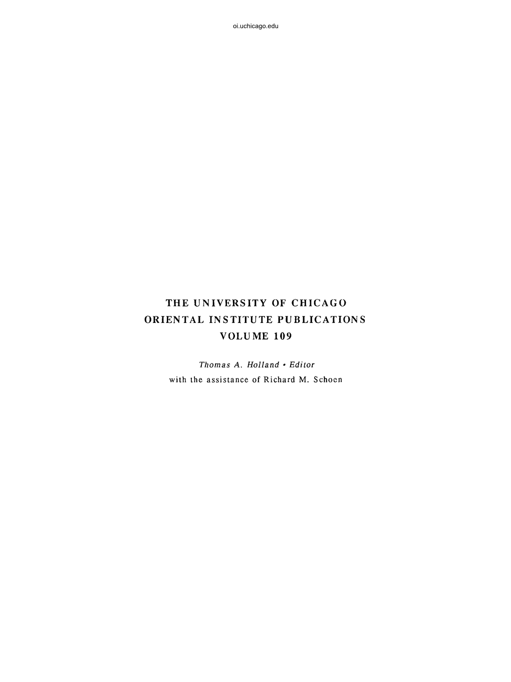The University of Chicago Oriental Institute Publications Volume 109
