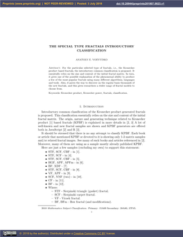 The Special Type Fractals Introductory Classification