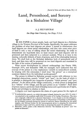 Land, Personhood, and Sorcery in a Sinhalese Village1 A. J