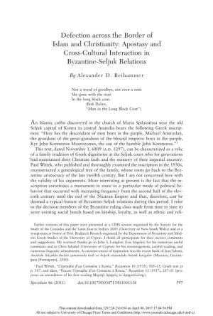 Defection Across the Border of Islam and Christianity: Apostasy and Cross-Cultural Interaction in Byzantine-Seljuk Relations