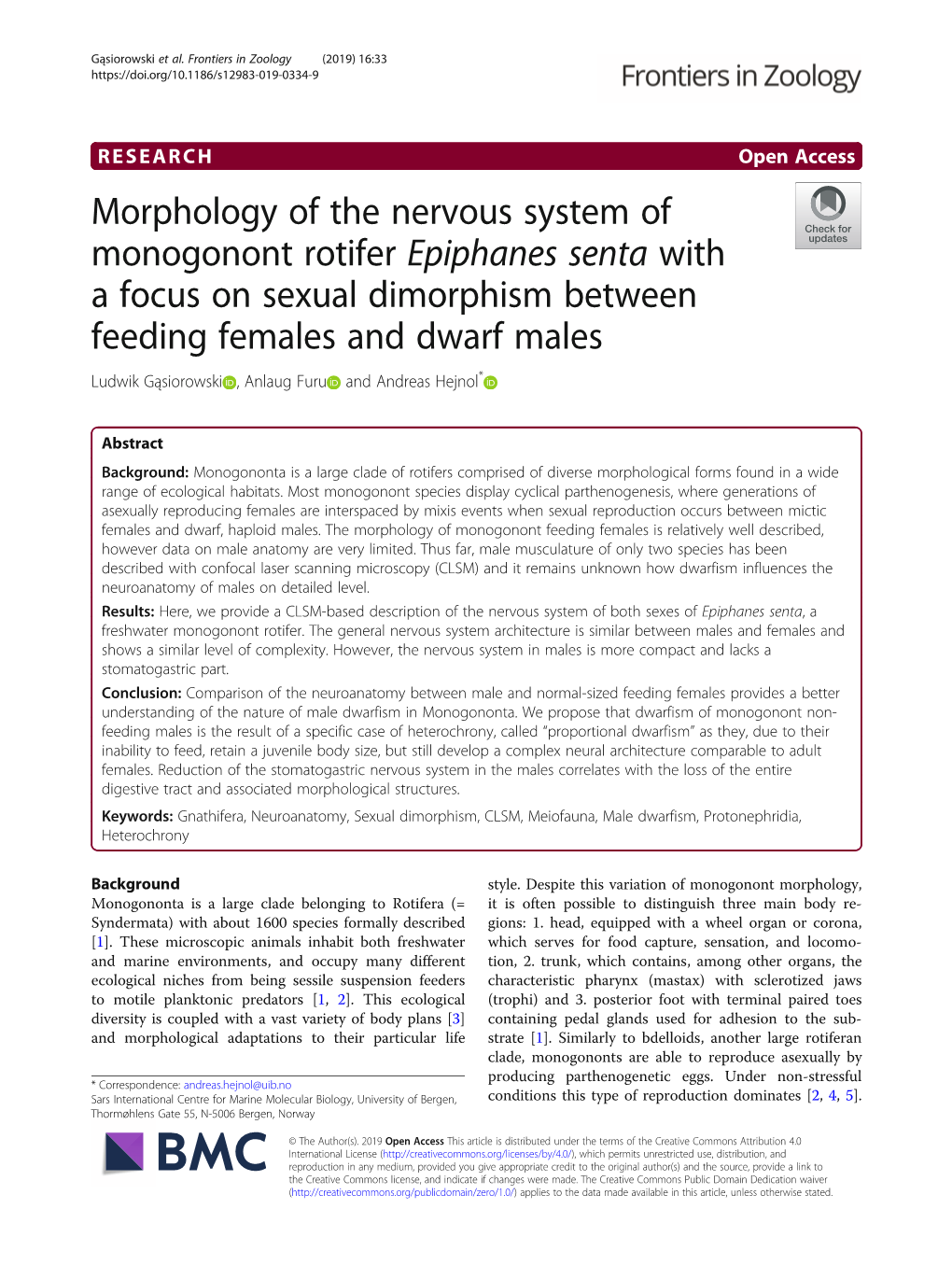 Morphology of the Nervous System of Monogonont