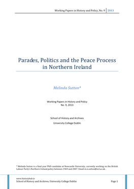 Parades, Politics and the Peace Process in Northern Ireland