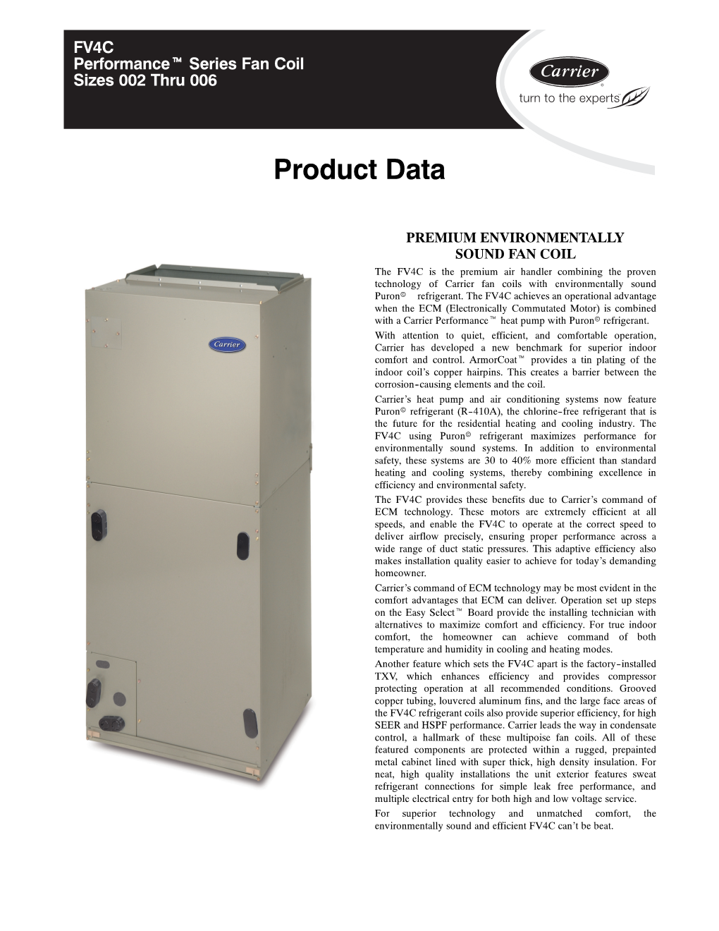 Carrier FV4C Product Data Specifications - DocsLib