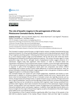 The Role of Basaltic Magma in the Petrogenesis of the Late Pleistocene Ciomadul Dacite, Romania
