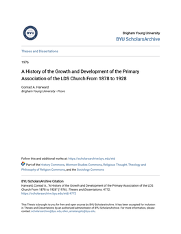 A History of the Growth and Development of the Primary Association of the LDS Church from 1878 to 1928