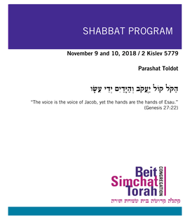 Shabbat Program Shabbat Program י עֲקֹב ו הַיּ דַי