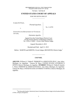 United States Court of Appeals for the Sixth Circuit ______