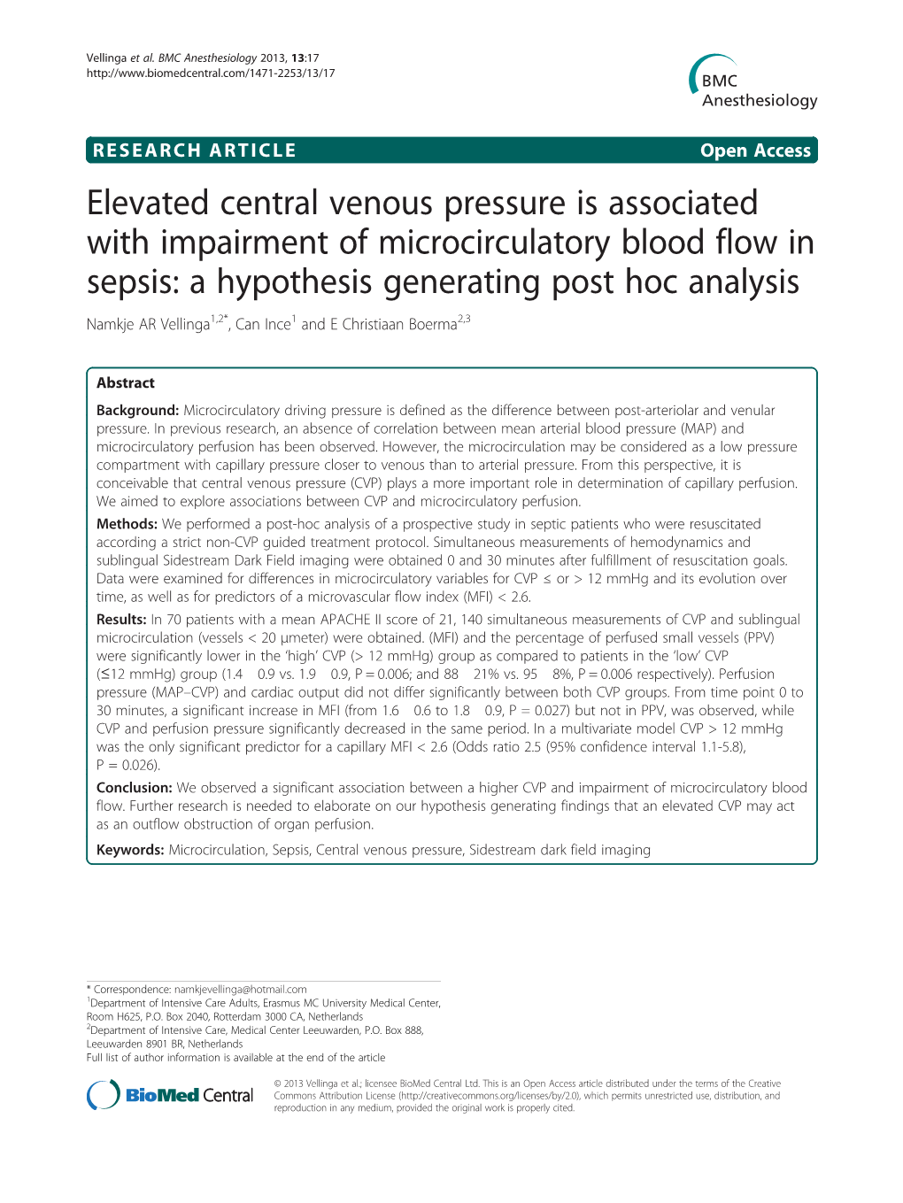 Elevated Central Venous Pressure Is Associated with Impairment of Microcirculatory Blood Flow in Sepsis: a Hypothesis Generating