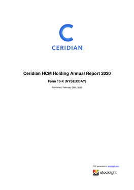 Ceridian HCM Holding Annual Report 2020
