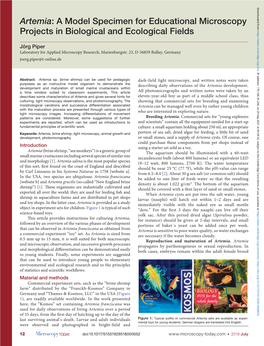 Artemia: a Model Specimen for Educational Microscopy Projects in Biological and Ecological Fields