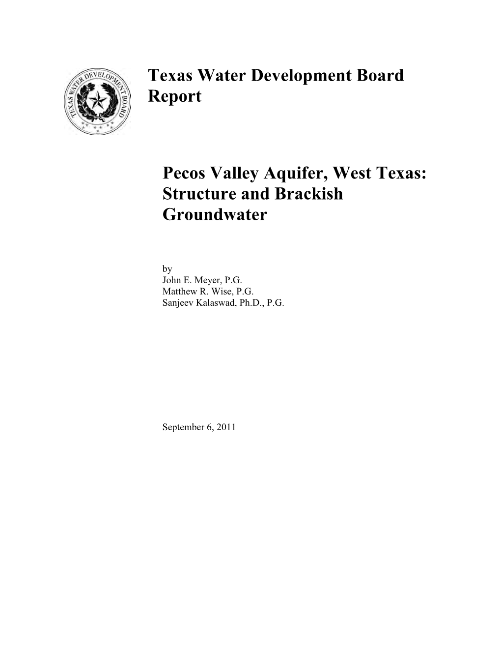 Aquifers of West Texas: Texas Water Development Board, Report 373, 103 P