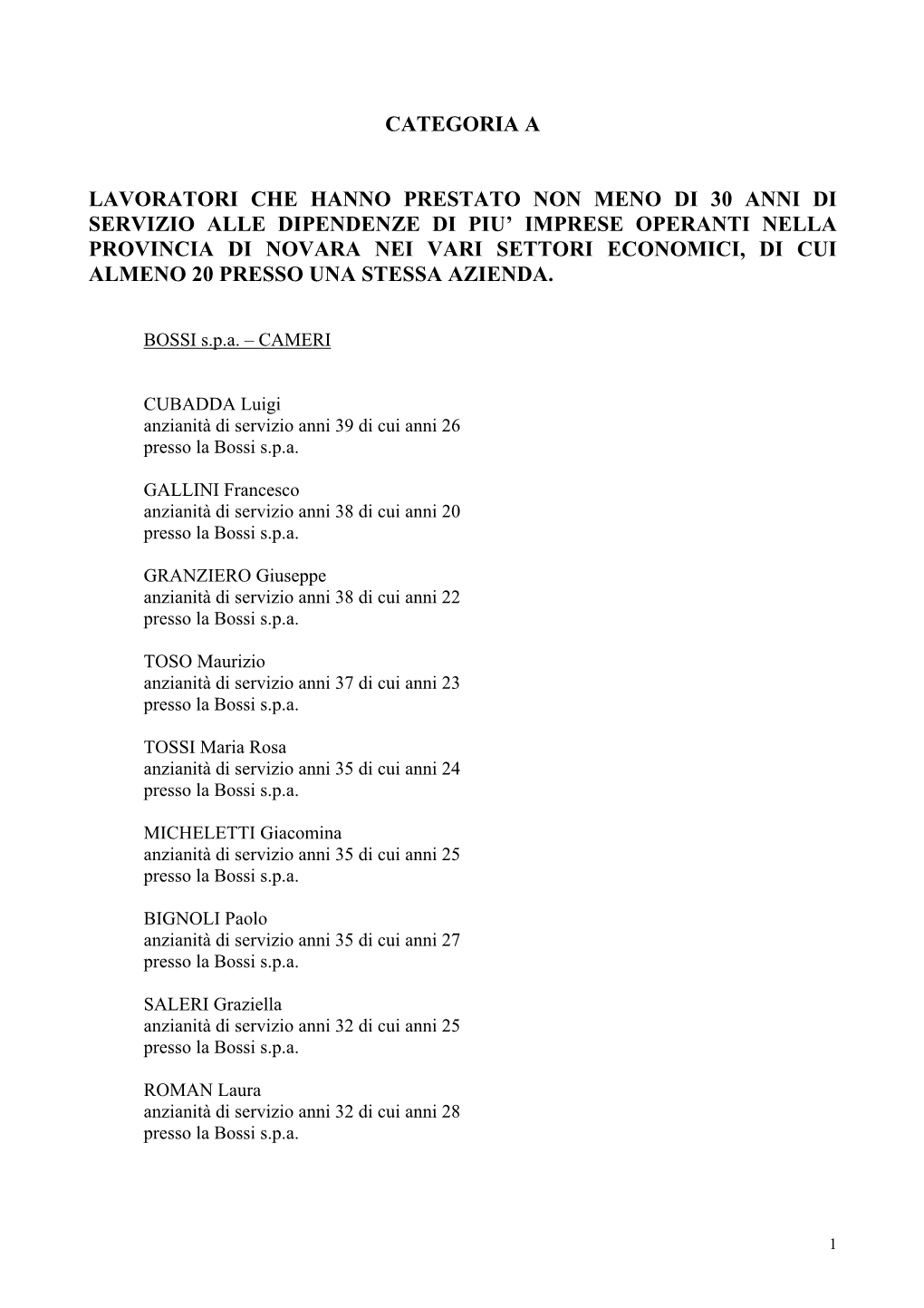 Categoria a Lavoratori Che Hanno Prestato Non Meno Di