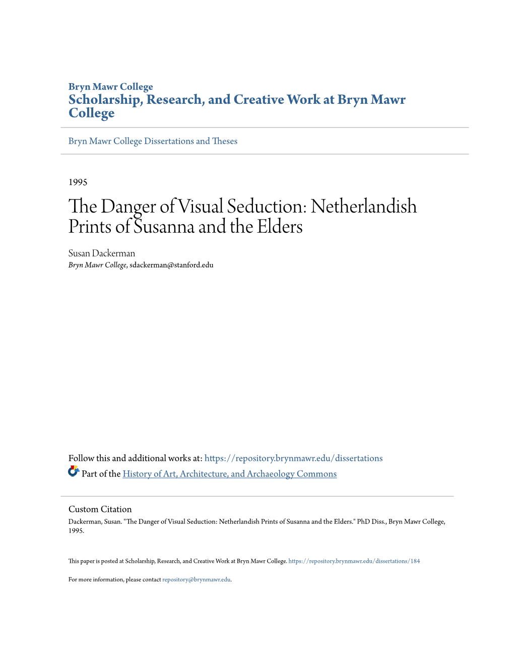 Netherlandish Prints of Susanna and the Elders Susan Dackerman Bryn Mawr College, Sdackerman@Stanford.Edu