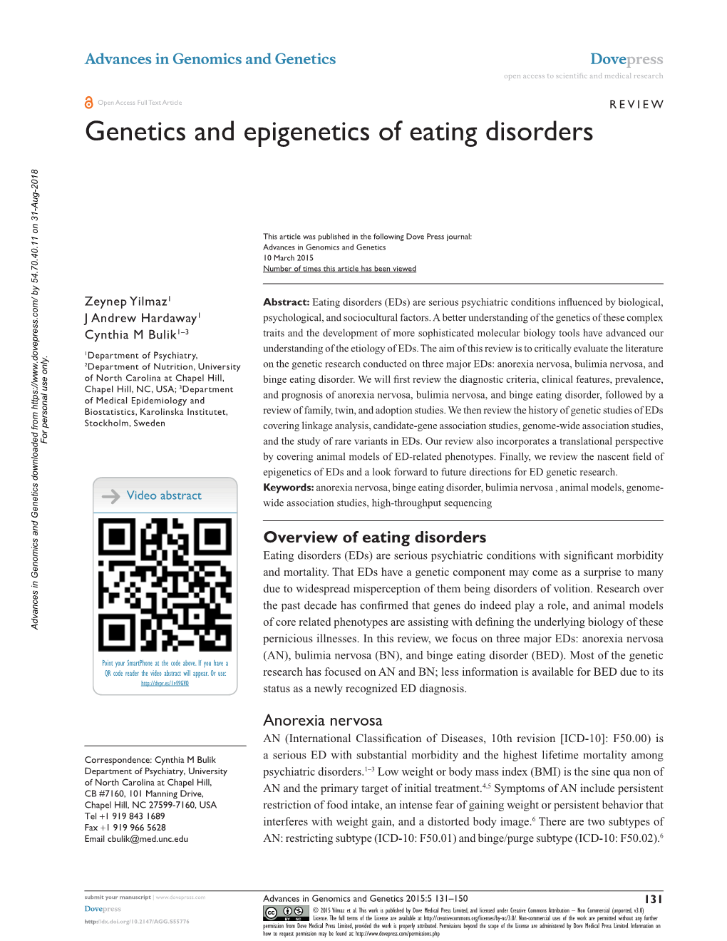 Genetics and Epigenetics of Eating Disorders