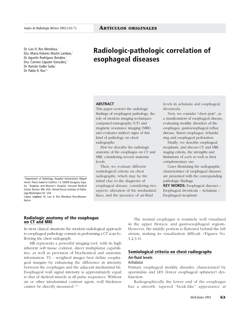 Radiologic-Pathologic Correlation of Esophageal Diseases