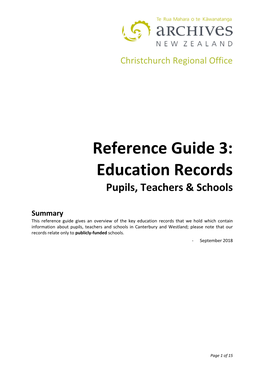 Reference Guide 3: Education Records Pupils, Teachers & Schools
