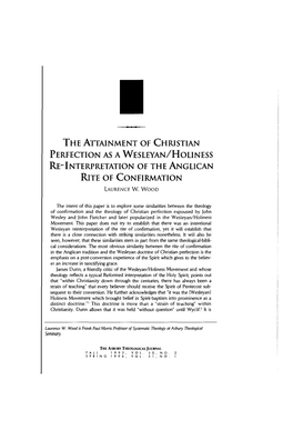 The Attainment of Christian Perfection As a Wesleyan/ Holiness Re