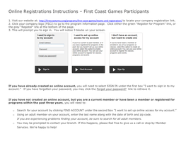 Online Registrations Instructions – First Coast Games Participants