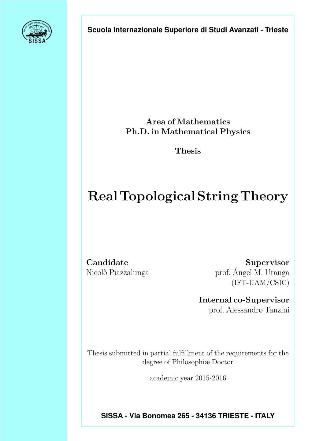 Real Topological String Theory