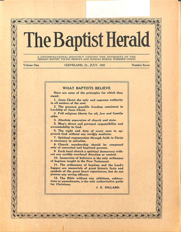 WHAT BAPTISTS BELIEVE Ii Here Are Some of the Principles for Which They Stand: 1