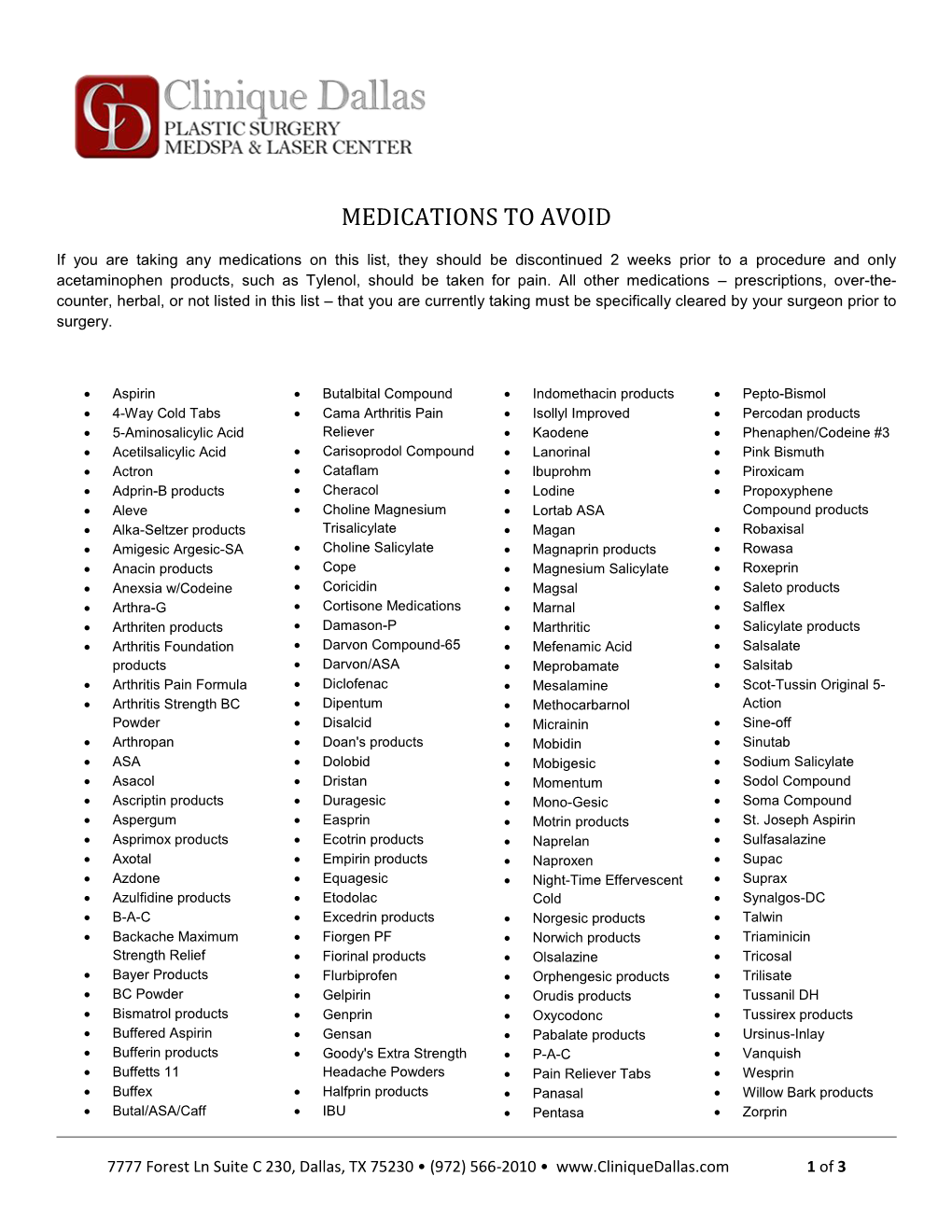 Medications to Avoid