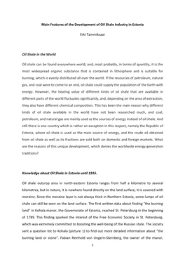 Main Features of the Development of Oil Shale Industry in Estonia Erki