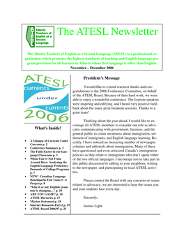 ATESL Newsletter December 2006 a Glimpse of Currents Under Currents