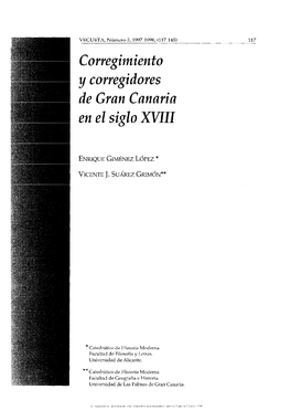 Corregimiento Y Corregidores De Gran Canaria En El Siglo XVIII